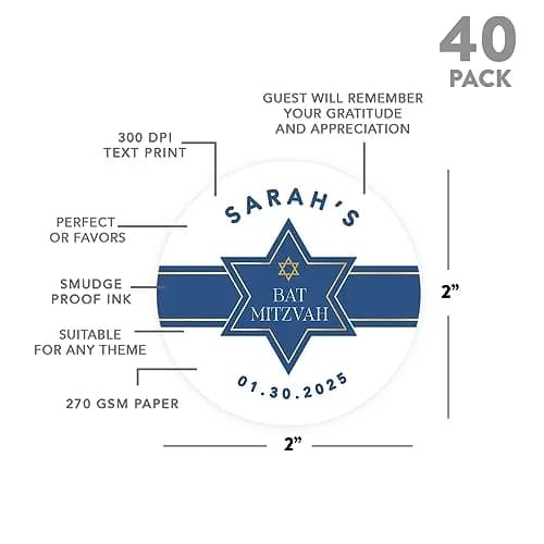 Andaz Press Personalized 2" Round Mitzvah Labels | Custom Name & Photo, 40 Pack thumbnail 4