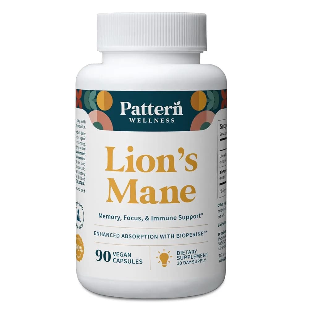 Pattern Wellness Lion’s Mane Mushroom Supplement – 90 Vegan Capsules | Brain & Immune Support - main product image