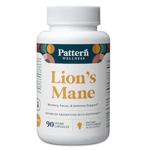 Pattern Wellness Lion’s Mane Mushroom Supplement – 90 Vegan Capsules | Brain & Immune Support thumbnail 1