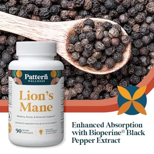 Pattern Wellness Lion’s Mane Mushroom Supplement – 90 Vegan Capsules | Brain & Immune Support thumbnail 7