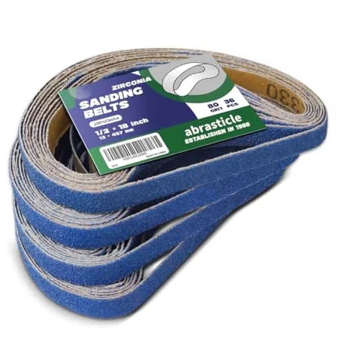 abrasticle Zirconia Sanding Belts for Metal 1/2" x 18" | 36 PCS, 80 Grit, Durable & Precise thumbnail 1