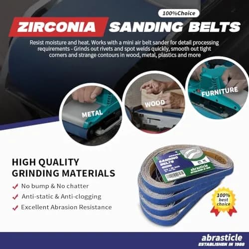 abrasticle Zirconia Sanding Belts for Metal 1/2" x 18" | 36 PCS, 80 Grit, Durable & Precise thumbnail 4