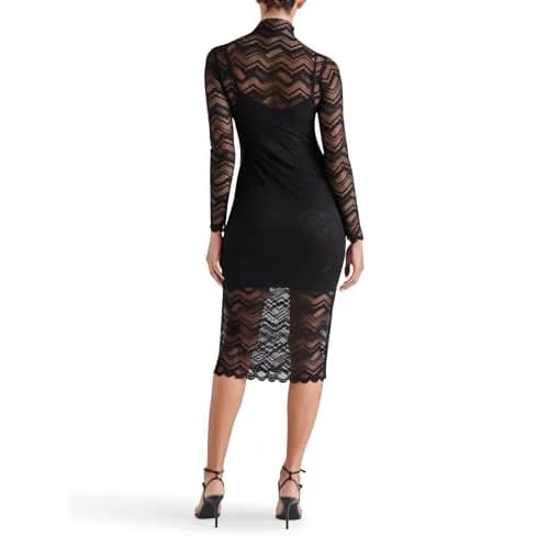 Steve Madden Vivienne Dress Black Small | Sheer Mesh Midi with Attached Slip thumbnail 4