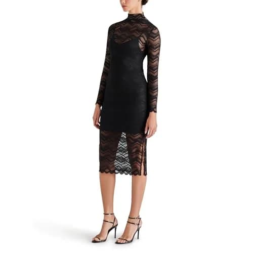 Steve Madden Vivienne Dress Black Small | Sheer Mesh Midi with Attached Slip thumbnail 3