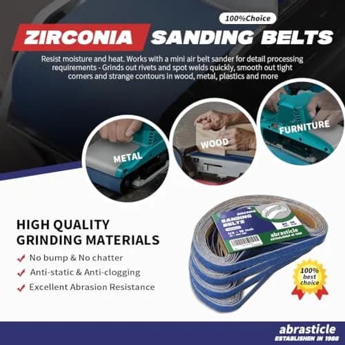 abrasticle Zirconia Sanding Belts 1/2" x 18" | Metal & Wood Finish thumbnail 4