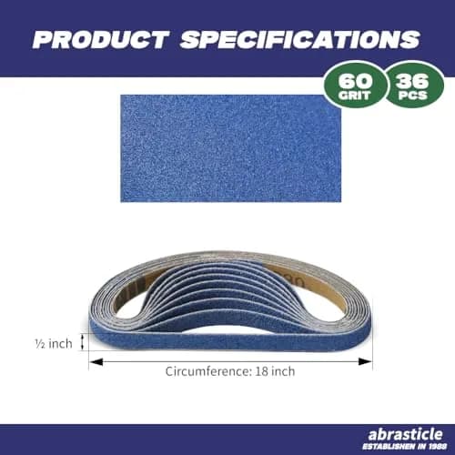 abrasticle Zirconia Sanding Belts 1/2" x 18" | Metal & Wood Finish thumbnail 2