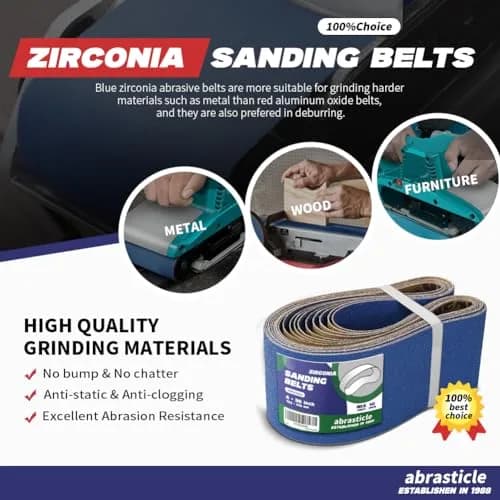 abrasticle Zirconia Sanding Belts for Metal & Wood | Assorted Grits, 4" x 36" (100-120 words) thumbnail 4