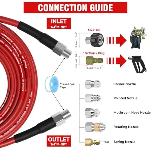 YETIANICAL Sewer Jetter Kit for Pressure Washer, 5800 PSI 50ft Drain Cleaner Hose with 1/4 Inch Quick-Connect Nozzles | Unclogs Drains and Gutters thumbnail 2