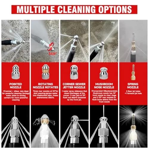 YETIANICAL Sewer Jetter Kit for Pressure Washer, 100ft (30.48m) Hose, 5800 PSI, Rotating & Button Nozzles | Unclogs Drains & Gutters thumbnail 4