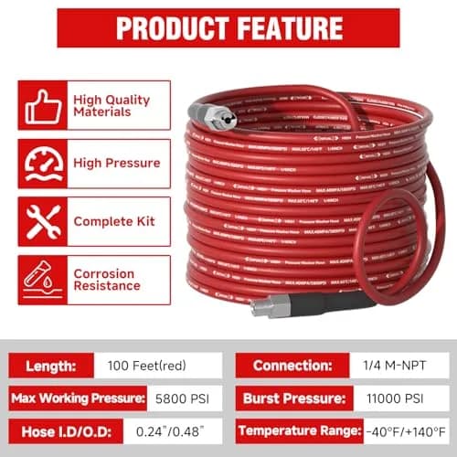 YETIANICAL Sewer Jetter Kit for Pressure Washer, 100ft (30.48m) Hose, 5800 PSI, Rotating & Button Nozzles | Unclogs Drains & Gutters thumbnail 5