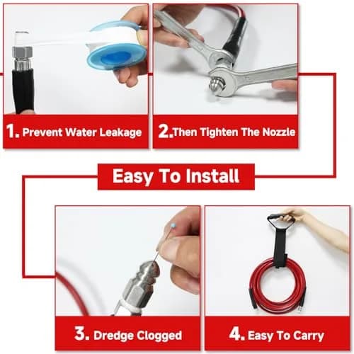 YETIANICAL Sewer Jetter Kit for Pressure Washer, 100ft (30.48m) Hose, 5800 PSI, Rotating & Button Nozzles | Unclogs Drains & Gutters thumbnail 3