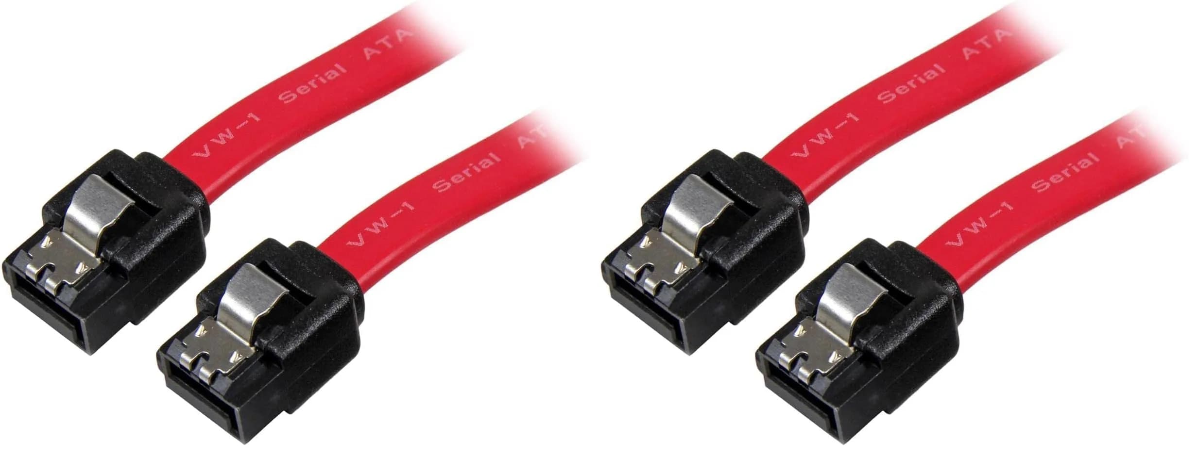 StarTech.com 12in Latching SATA Cable - SATA (R) to SATA (R) - 1 ft - Red - Pack of 2 | Supports SATA 3.0 6Gbps - main product image