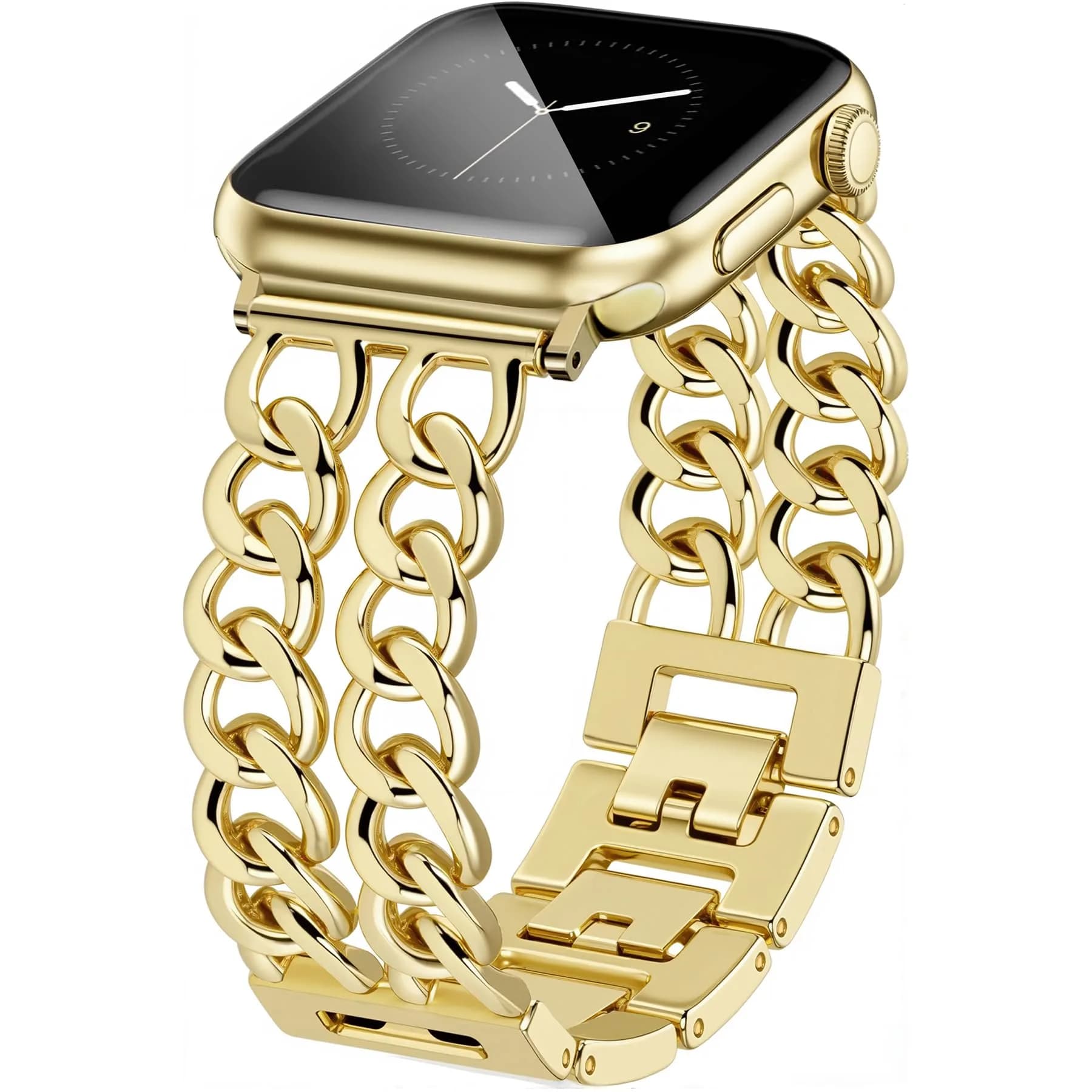 JR.DM Gold Metal Watch Band for Apple Watch 42mm-49mm | Adjustable Double Chain Bracelet - main product image