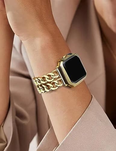 JR.DM Gold Metal Watch Band for Apple Watch 42mm-49mm | Adjustable Double Chain Bracelet thumbnail 8