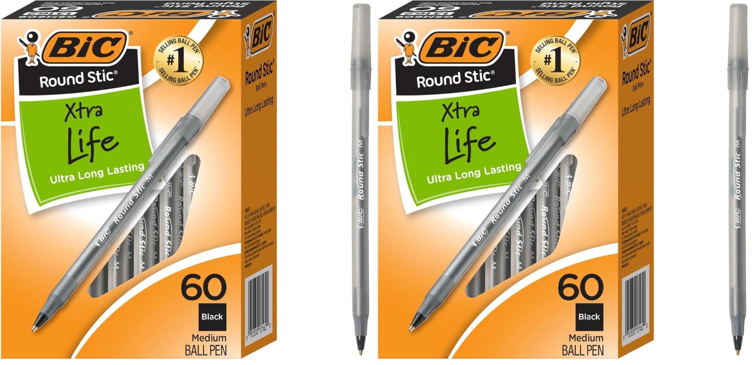BIC Round Stic Xtra Life Ballpoint Pens, Medium Point (1.0mm), Black, 120 Count (2 x 60-Count Packs) | Smooth Ink Flow for Writing Comfort