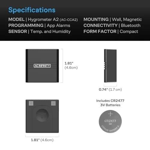 AC Infinity A2 Smart Hygrometer Temperature Humidity Monitor | Bluetooth App & VPD Readings thumbnail 6