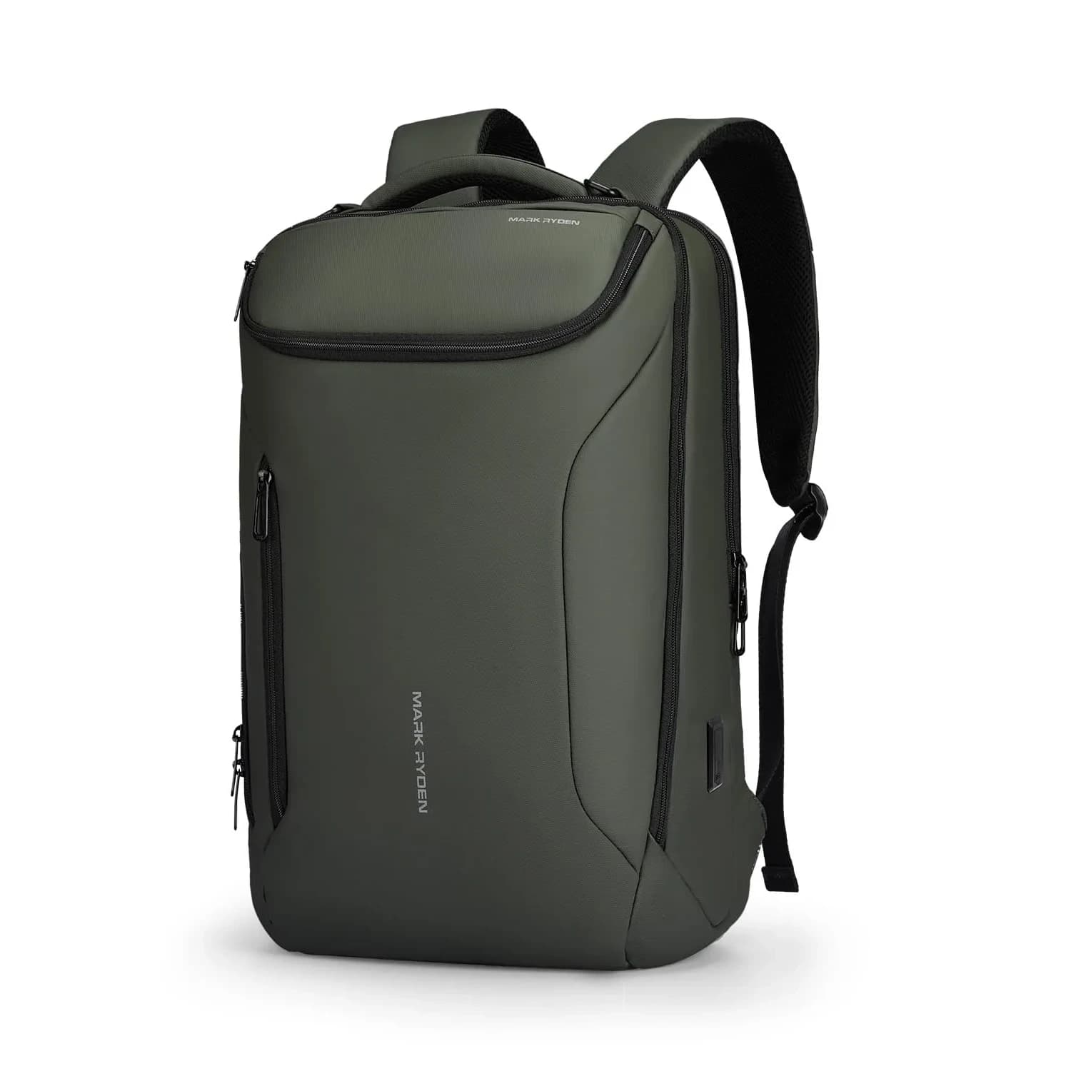 MARK RYDEN Business Backpack for Men, 17.3 Inch Laptop Backpack | Water Resistant with USB Port — Green-3 Pockets / YKK-3 Pockets