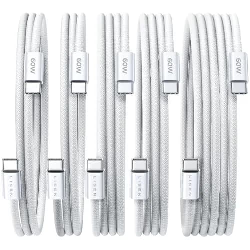 LISEN USB C Cable 5-Pack 3.3/6.6/10FT | Fast 60W Charging & Recyclable Cotton Braiding thumbnail 1