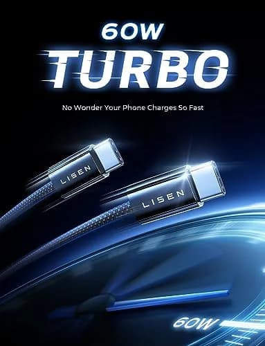 LISEN USB C Cable 5-Pack [6.6FT] | Fast 60W Charging & Recyclable Cotton Braided Cord thumbnail 4