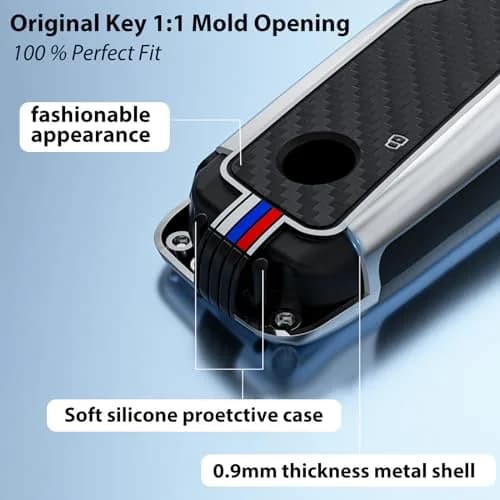 OLLEN Bright Silver Carbon Fiber Pattern Metal Key Fob Cover for BMW 2023-2026 Models, 15.0 cm (5.9 inches) thumbnail 6