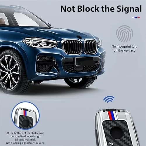OLLEN Bright Silver Carbon Fiber Pattern Metal Key Fob Cover for BMW 2023-2026 Models, 15.0 cm (5.9 inches) thumbnail 7