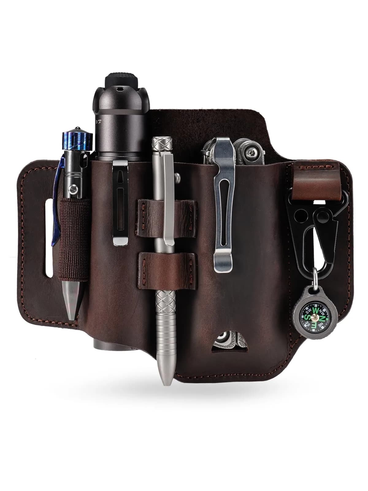 sayram ST2 Leather Multitool Sheath with Keychain Clip | Dark Black — Dark Brown