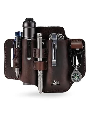 sayram ST2 Leather Multitool Sheath with Keychain Clip | Dark Brown EDC Belt Organizer for Leatherman Tools, Flashlight, Pen (7.3 x 5.35 inches) thumbnail 1