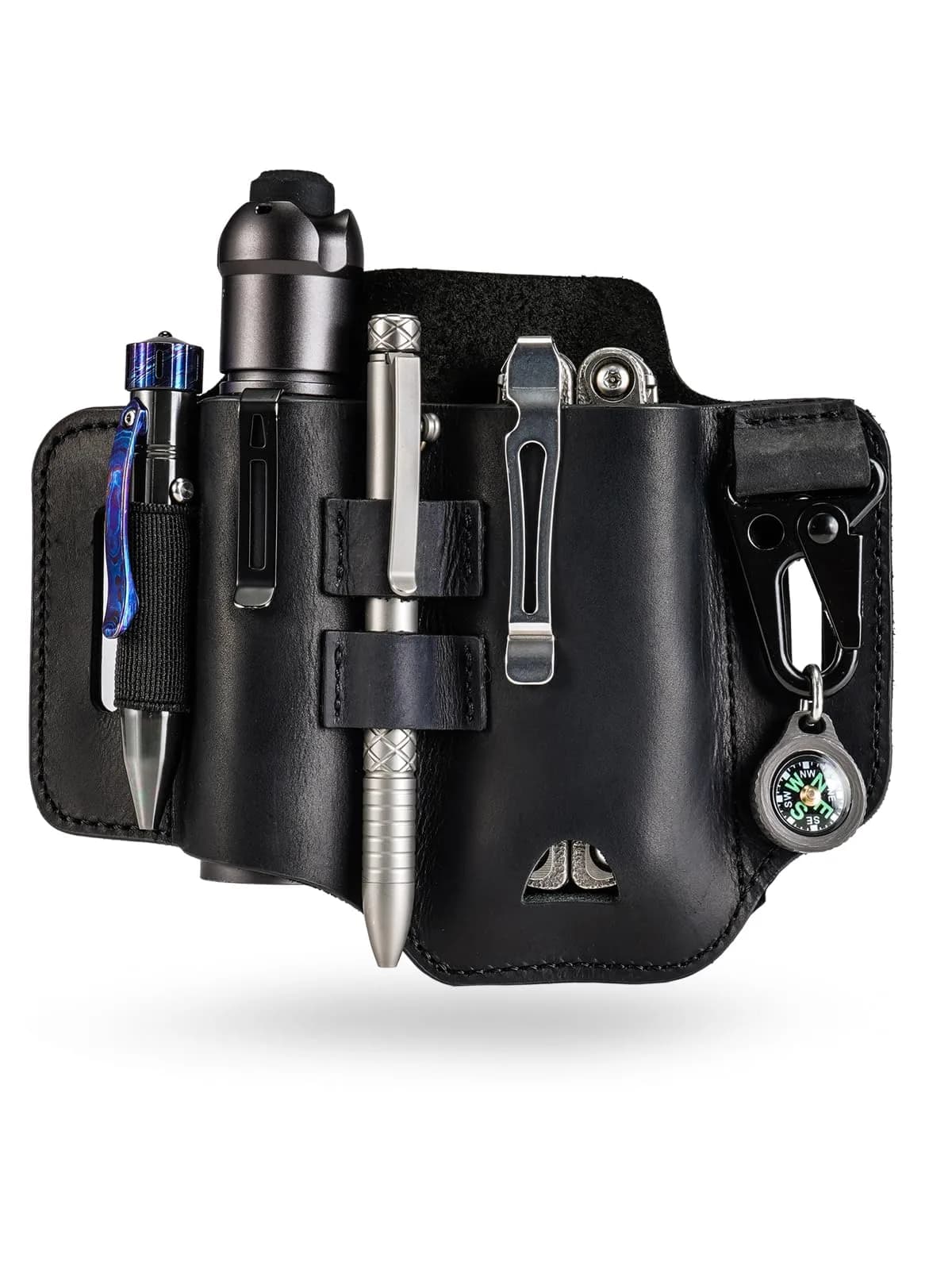 sayram ST2 Leather Multitool Sheath with Keychain Clip | Dark Black — Dark Black