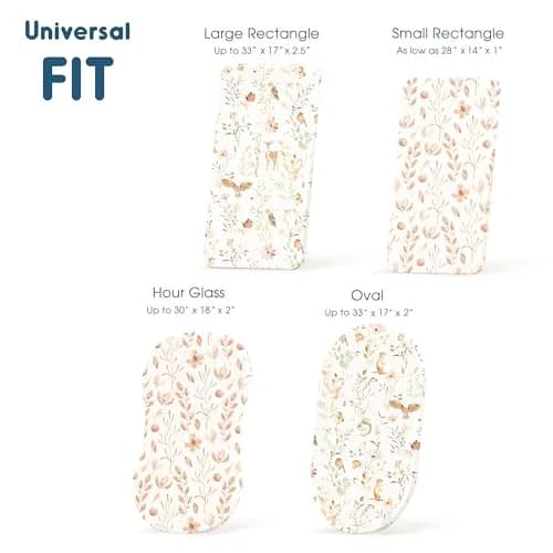 GRSSDER Stretchy Ultra Soft Fitted Bassinet Sheet Set 2 Pack, Universal Fit for Bassinets Baby Cradle Moses Basket Oval Rectangle Mattress Safe and Snug, 32" x 16" x 5" (2-Pack, Blush Pink Floral & Animals) thumbnail 5