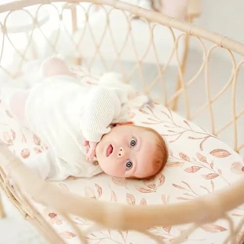 GRSSDER Stretchy Ultra Soft Fitted Bassinet Sheet Set 2 Pack, Universal Fit for Bassinets Baby Cradle Moses Basket Oval Rectangle Mattress Safe and Snug, 32" x 16" x 5" (2-Pack, Blush Pink Floral & Animals) thumbnail 4