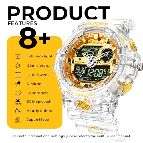 PINDOWS PDS-603 Men's Analog-Digital Watch 53mm (1.89in) | Full-Case LED Backlight Tactical Sports Watch thumbnail 6