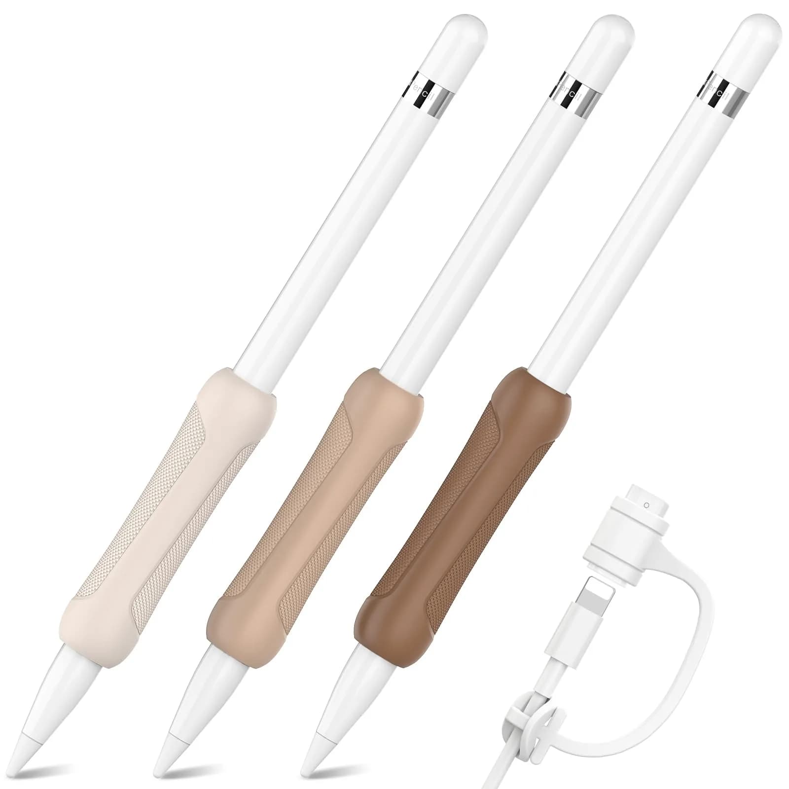 NIUTRENDZ Silicone Grip for Apple Pencil 2nd Gen & USB-C, 3 Pack Ergonomic Protective Sleeve | Beige + Khaki + Brown — Beige + Khaki + Brown / Apple Pencil 1st Generation