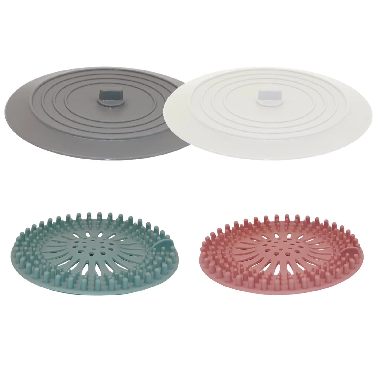V-TOP Shower Drain Hair Catcher & Tub Stopper 4 Pack | Silicone Bathtub Drain Plug for Bathroom, Kitchen, Laundry