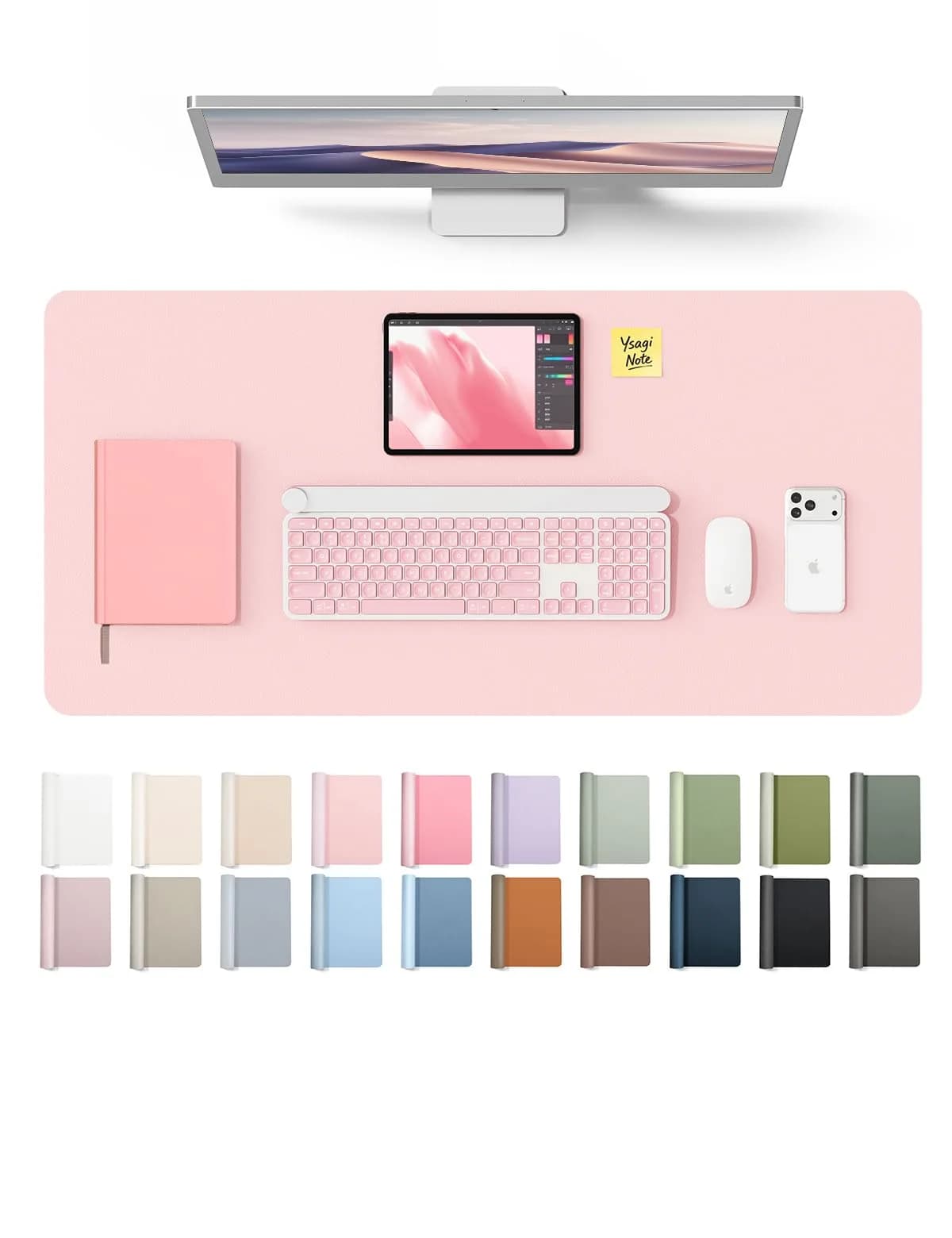 YSAGi Leather Desk Protector Light Pink 80cm (31.5") x 40cm (15.8") | Protects Desks, Doubles as Large Mouse Pad — Light Pink