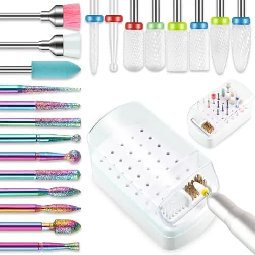 Depvko 21pcs Nail Drill Bits Set with Pink Holder Case, 3/32 Inch Diamond & Ceramic Bits | Professional Manicure Pedicure Tool thumbnail 1