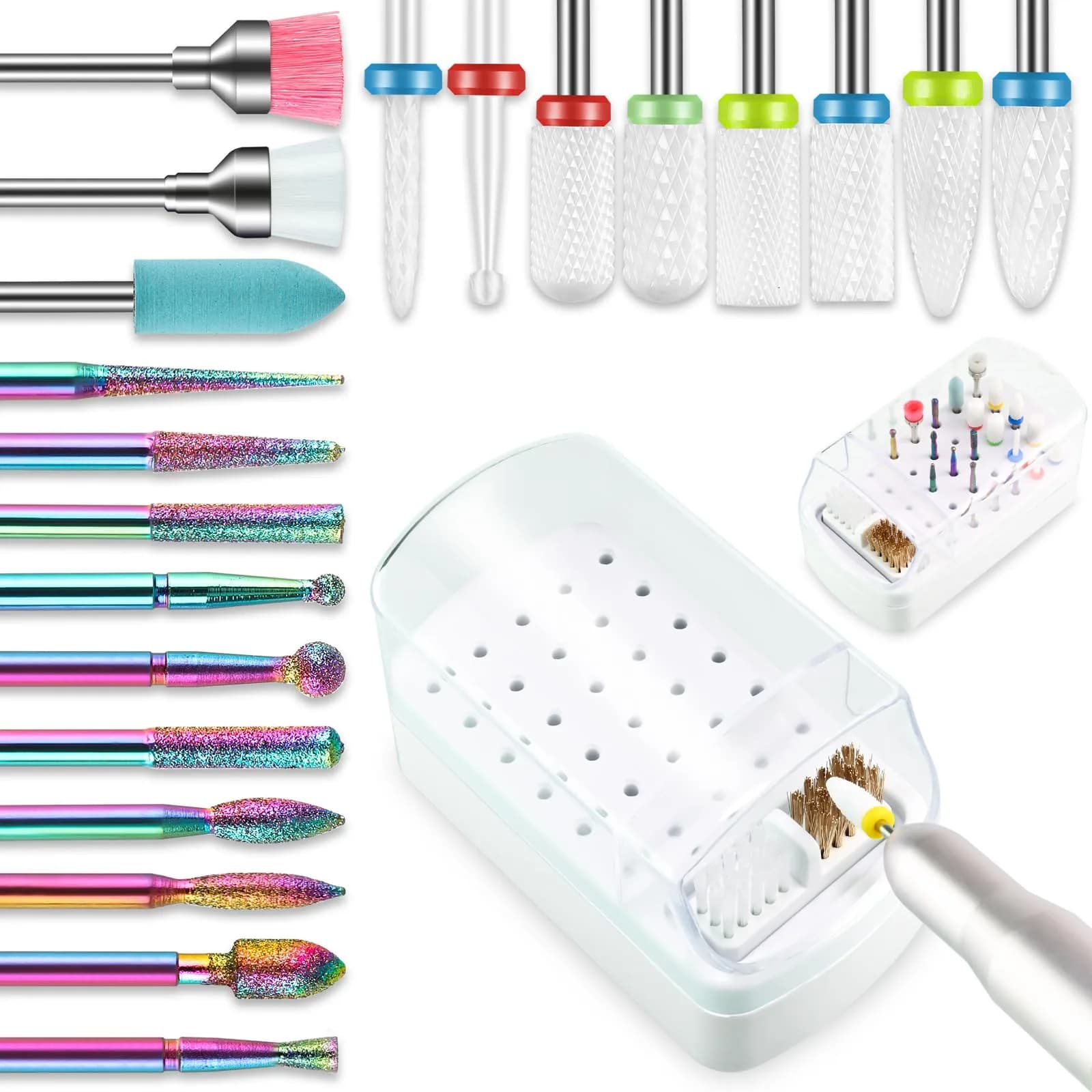 Depvko 21pcs Nail Drill Bits Set with Pink Holder Case, 3/32 Inch Diamond & Ceramic Bits | Professional Manicure Pedicure Tool