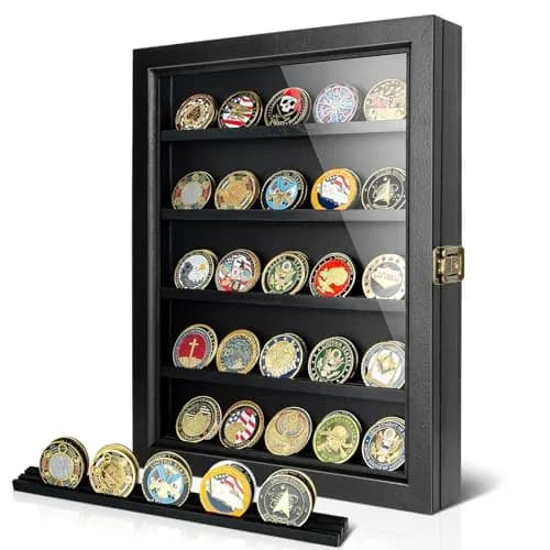 ULTRGEE Challenge Coin Display Case, Wall Mount Shadow Box for Coins, Medals & Badges, Black | Acrylic & Wood thumbnail 1