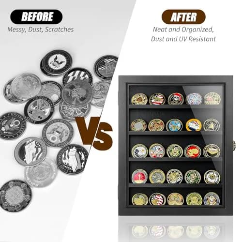 ULTRGEE Challenge Coin Display Case, Wall Mount Shadow Box for Coins, Medals & Badges, Black | Acrylic & Wood thumbnail 5