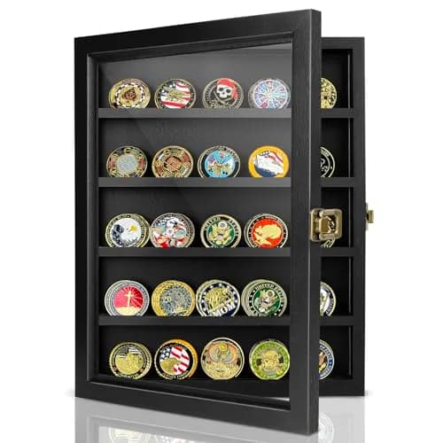 ULTRGEE Challenge Coin Display Case, Wall Mount Shadow Box for Coins, Medals & Badges, Black | Acrylic & Wood thumbnail 8