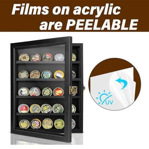 ULTRGEE Challenge Coin Display Case, Wall Mount Shadow Box for Coins, Medals & Badges, Black | Acrylic & Wood thumbnail 2