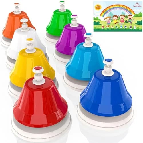 TantivyBo Rainbow Diatonic Hand Bells Set with Songbook | 8-Note Musical Educational Toy for Kids Aged 3+ thumbnail 1