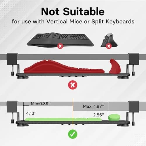 BONTEC Under Desk Keyboard Tray, Pull-Out Platform for Ergonomic Workspace | Fits Desks Up to 1.97 Inches thumbnail 5
