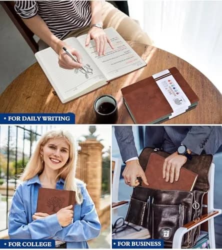 PERCUN B5 Leather Journal Notebook 7.6" x 10.3" | 365 Pages Thick Paper thumbnail 7