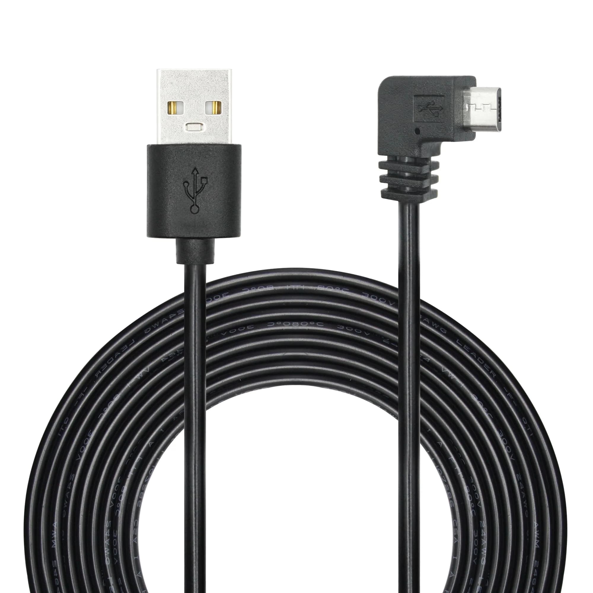 Maixbomr 11.5ft Right Angle Mini USB Power Cable | 1.5A Fast Charging for Dash Cams & GPS — Micro USB Left Angle 3.5M