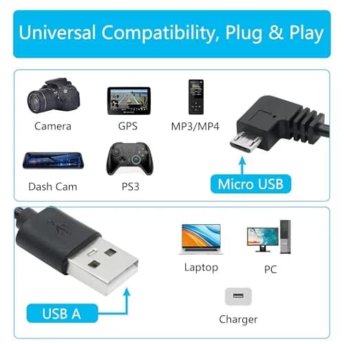 Maixbomr 90 Degree Micro USB Power Cord 3.5M (11FT) | Right Angle Charging Cable for Dash Cams & Devices thumbnail 6