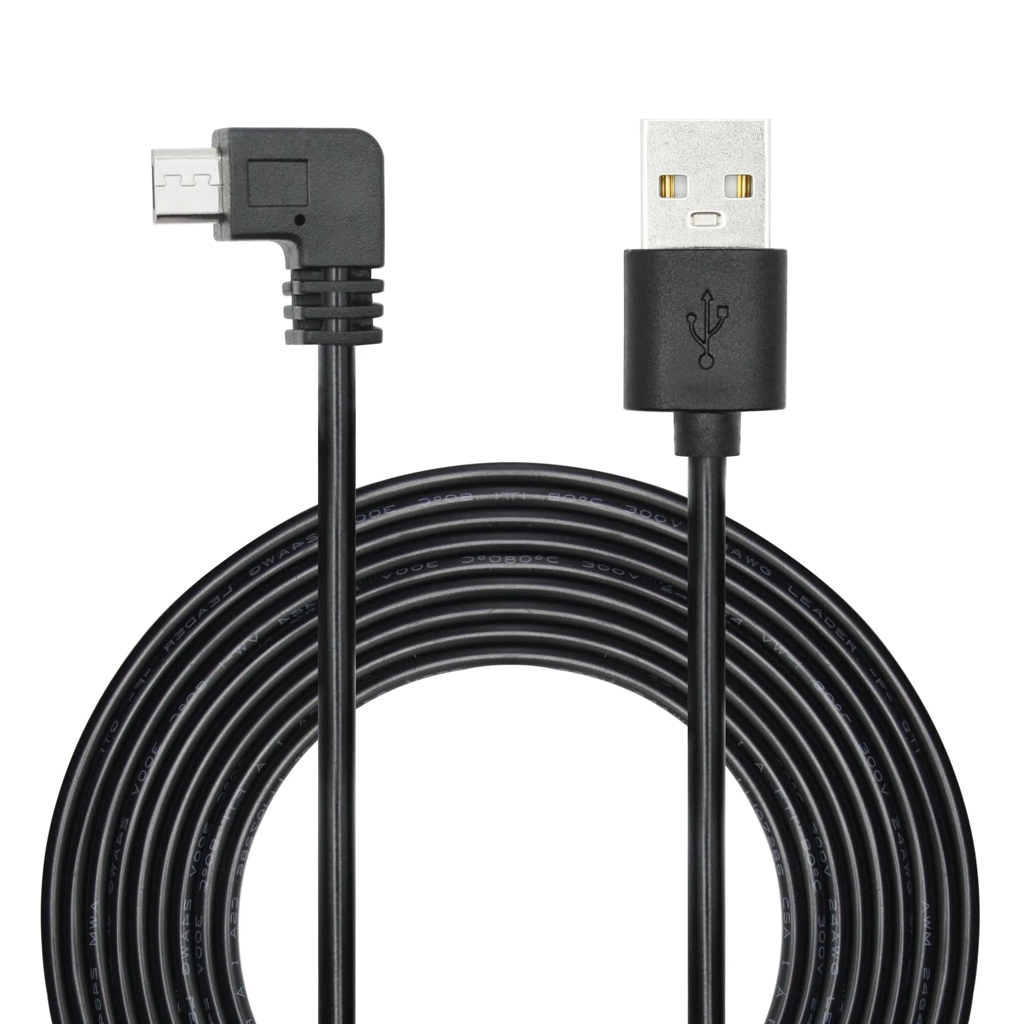 Maixbomr 11.5ft Right Angle Mini USB Power Cable | 1.5A Fast Charging for Dash Cams & GPS — Black