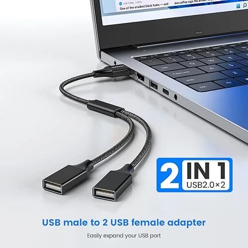 MOGOOD USB Splitter 1 to 2 Ports, Braided Y-Cable for Data Transfer & Charging | 480 Mbps Speed thumbnail 3