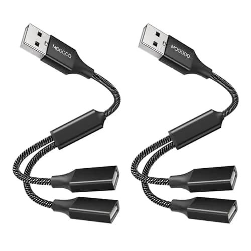 MOGOOD USB Y Splitter Cable, Dual USB 2.0 Power Cord Extension 2 Pack 10FT | Connect Two Devices Instantly thumbnail 1