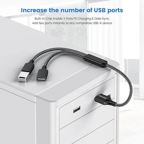 MOGOOD USB Y Splitter Cable, Dual USB 2.0 Power Cord Extension 2 Pack 10FT | Connect Two Devices Instantly thumbnail 4