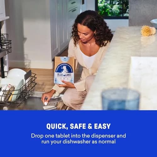 BLUELAND 100% Plastic-Free Dishwasher Detergent Tablets 120ct, Free & Clear | Plant-Based & Septic-Safe thumbnail 7